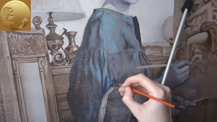 Figure with a still-life in Oils - How to Paint a Drapery Over a Dead Color Underpainting