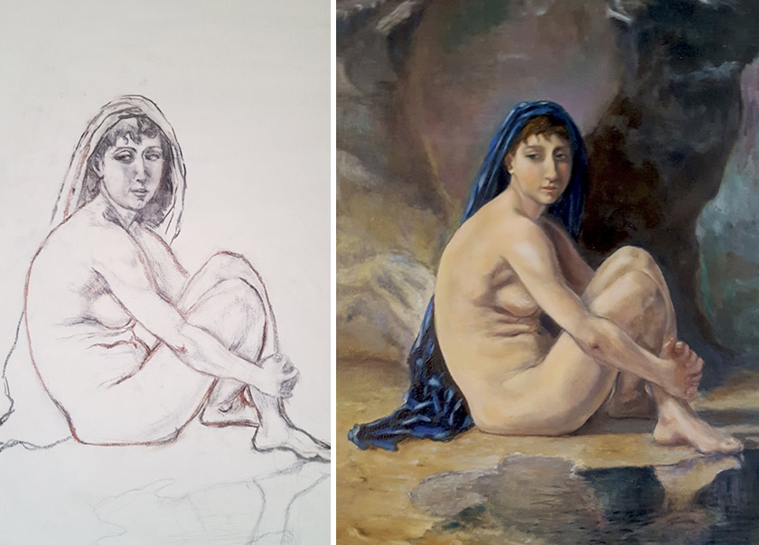 Painting process of Gilberto Mello, Old Masters Academy student